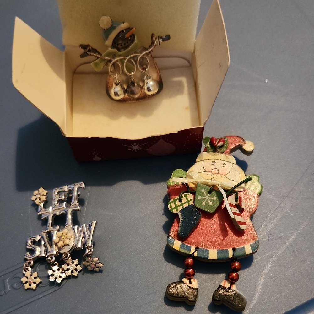 Vintage Festive Brooch Set - Red, Green, Silver
